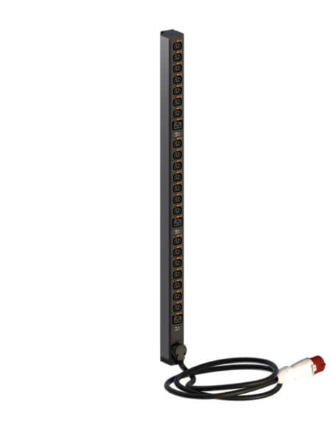 PDU, Zero-U, 3 phase 16A, 21 C13 outlets + 3 C19 outlets, with cord locking